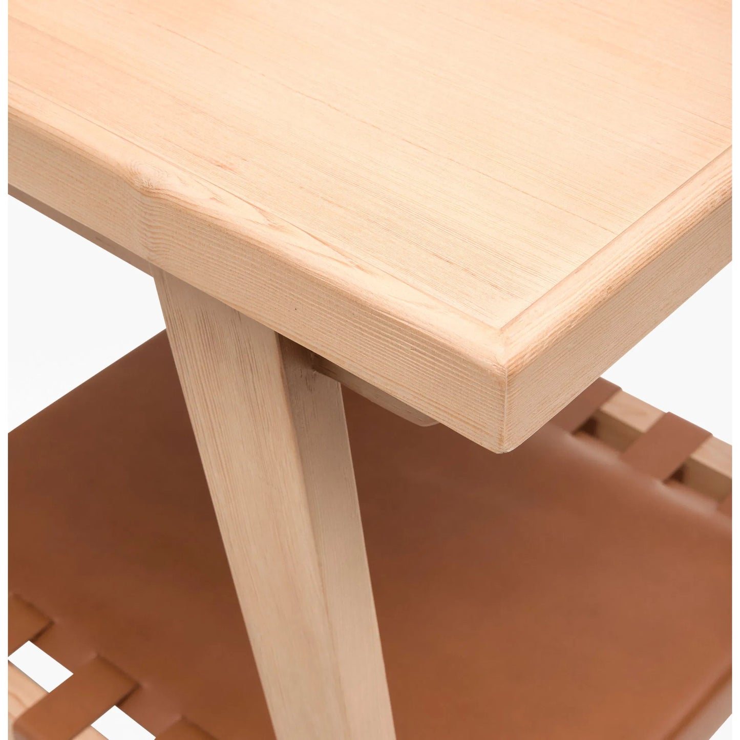 003 SI-2379499 | Closeup | Taft End Table by Becki Owens x Surya in beige, brown. Made from hemlock, leather wrapped in a unique style.