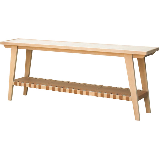 Taft Console Table by Becki Owens x Surya in beige, brown. Made from hemlock, leather wrapped in a transitional style.