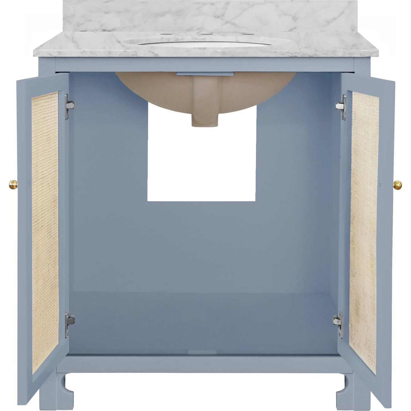 008 SI-2106301 | Additional Silo | Boyd Bath Vanity by Worlds Away. Made from hardwood solids, mdf, caning, metal, carrara marble, porcelain in a coastal style.