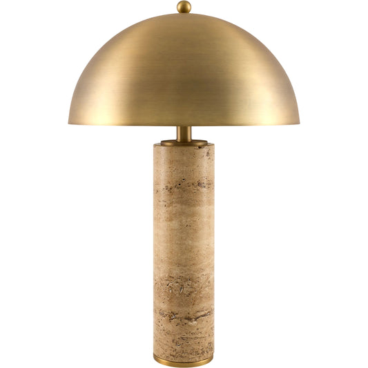 001 SI-2530616 | Primary Silo | Terrosa Accent Floor Lamp by Becki Owens x Livabliss in metallic gold, translucent, metallic brass, yellow, white, gold and natural, plated. Made from travertine, metal, iron in a unique style.