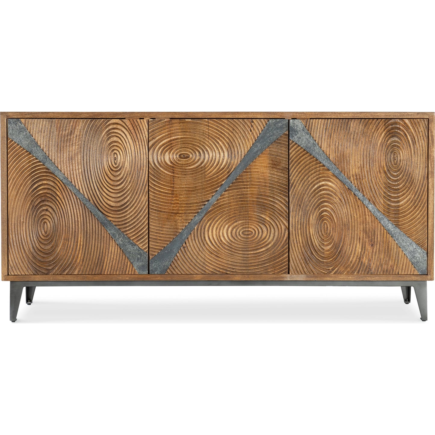 003 SI-2133790 | Additional Silo | Commerce & Market Vortex Credenza by Hooker Furniture in medium wood, gray slate. Made from mango solids, iron in a unique style.