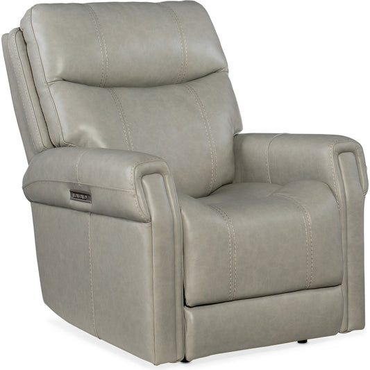 Carroll Power Recliner by Hooker Furniture in grey and grey. Made from leather in a traditional style.
