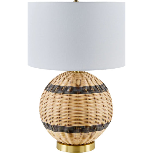 Briec Rattan Accent Lamp by Livabliss in platedhand finishedplated. Made from rattan, iron, linen in a rustic style.