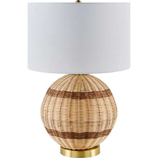 Briec Rattan Accent Lamp by Livabliss in platedhand finishedplated. Made from rattan, iron, linen in a rustic style.
