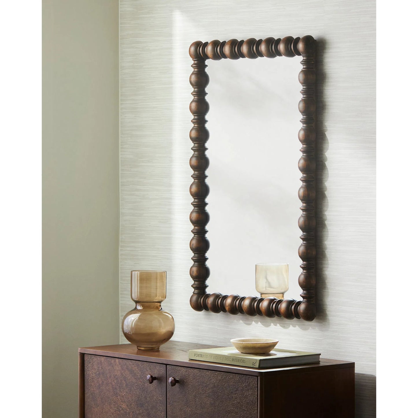 004 SI-2350338,SI-2350339 | Lifestyle | Brennan Accent Mirror by Livabliss in frame: dark brown and antiqued. Made from pine in a traditional style.