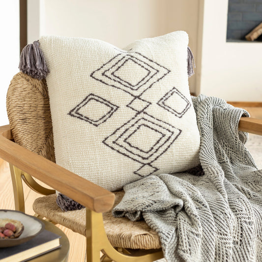 Braith Pillow - 23034 by Surya in cream, charcoal. Made from 100% polyester, 100% cotton in a rustic style.
