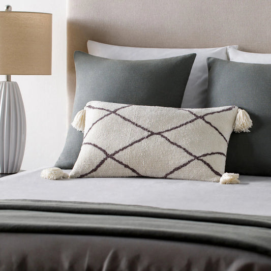 Braith Pillow - 21681 by Livabliss in cream, charcoal. Made from 100% polyester, 100% cotton in a eclectic & global style.