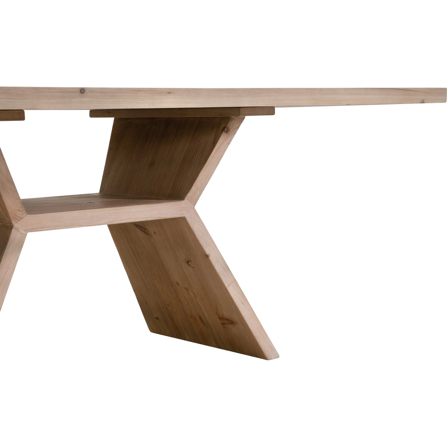 006 SI-2374625 | Closeup | Bridge Dining Table by Essentials For Living in smoke gray pine. Made from solid reclaimed pine wood, reclaimed pine veneer in a unique style.