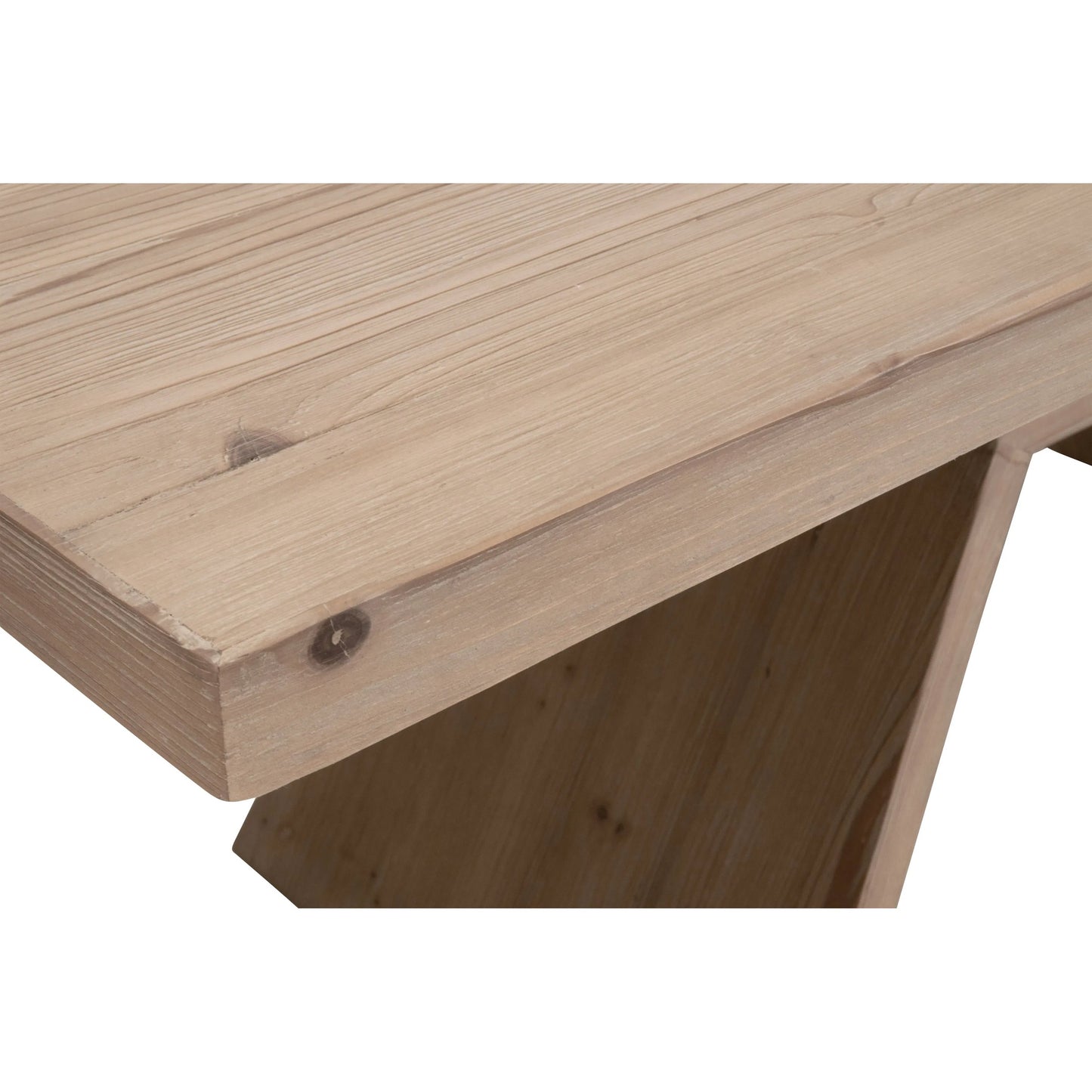 007 SI-2374625 | Closeup | Bridge Dining Table by Essentials For Living in smoke gray pine. Made from solid reclaimed pine wood, reclaimed pine veneer in a unique style.
