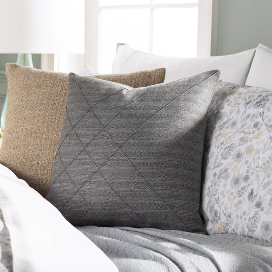 Brenley Pillow - 24313 by Surya in charcoal, ivory. Made from 45% polyester, 45% wool, 10% nylon in a modern style.