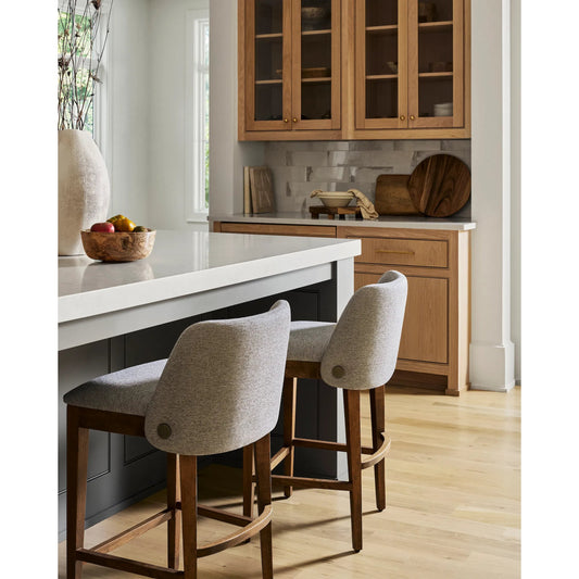 Brooke Counter Stool- 539443 by Surya in medium brown, wheat and wood finish. Made from polyester, beechwood, polyurethane foam in a modern style.