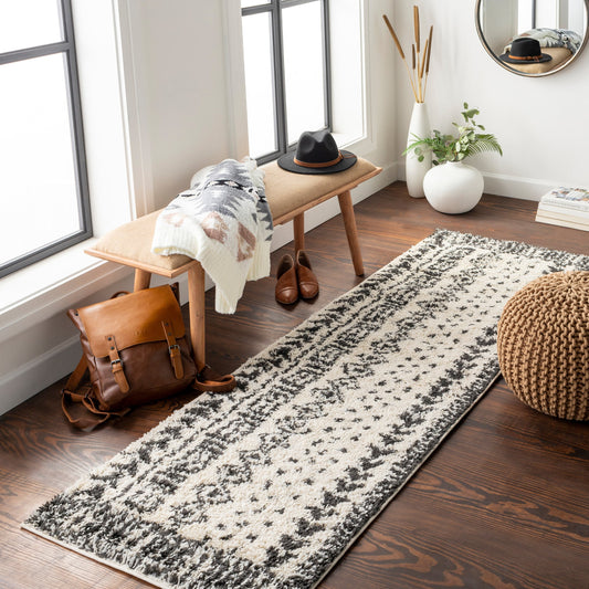 Beni BSH-2305 Shag Rug by Livabliss in black, cream. Made from 100% polypropylene in a traditional style.