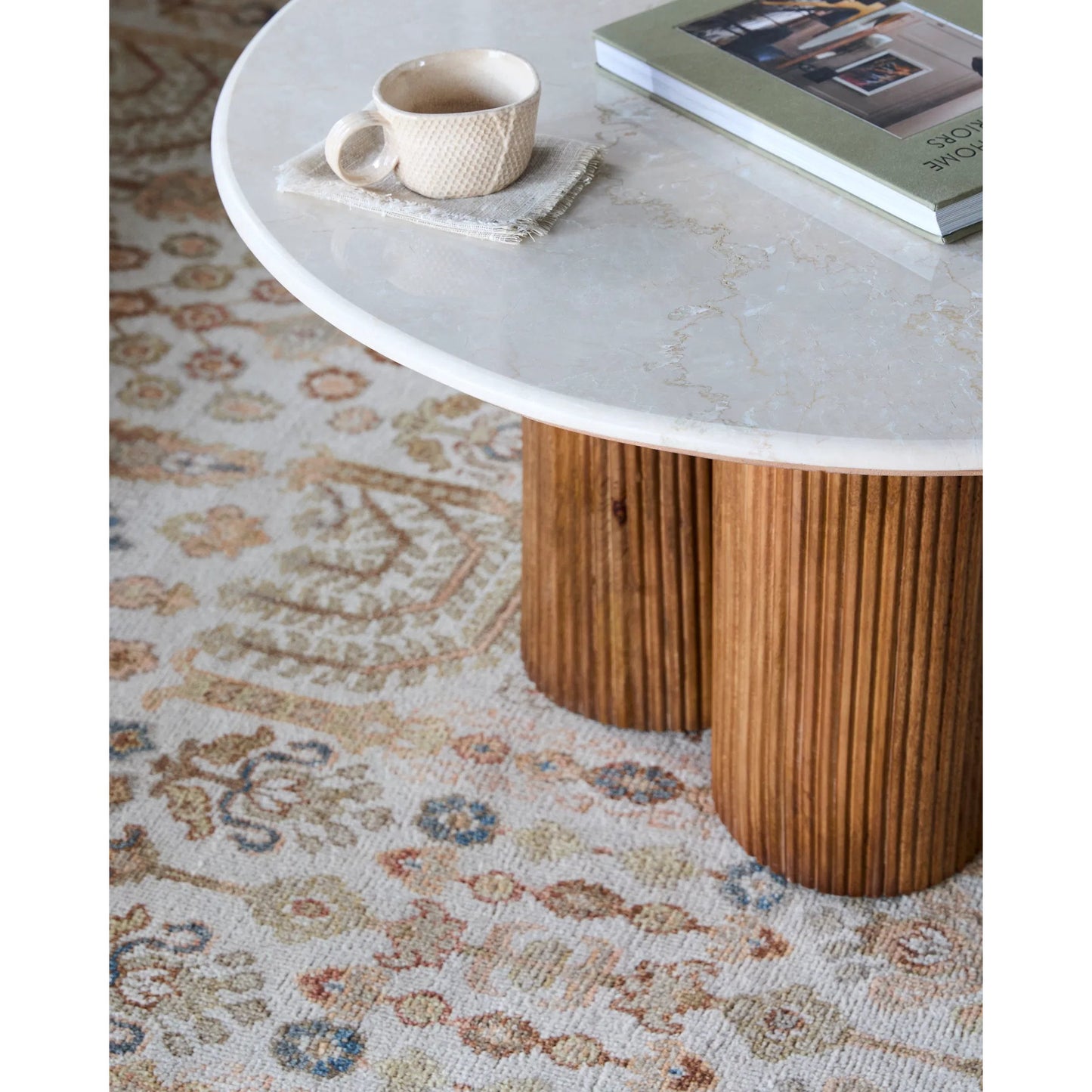 002 SI-2164807 | Lifestyle | Basilia Coffee Table by Surya in ivory, brown. Made from marble, mango wood in a modern style.