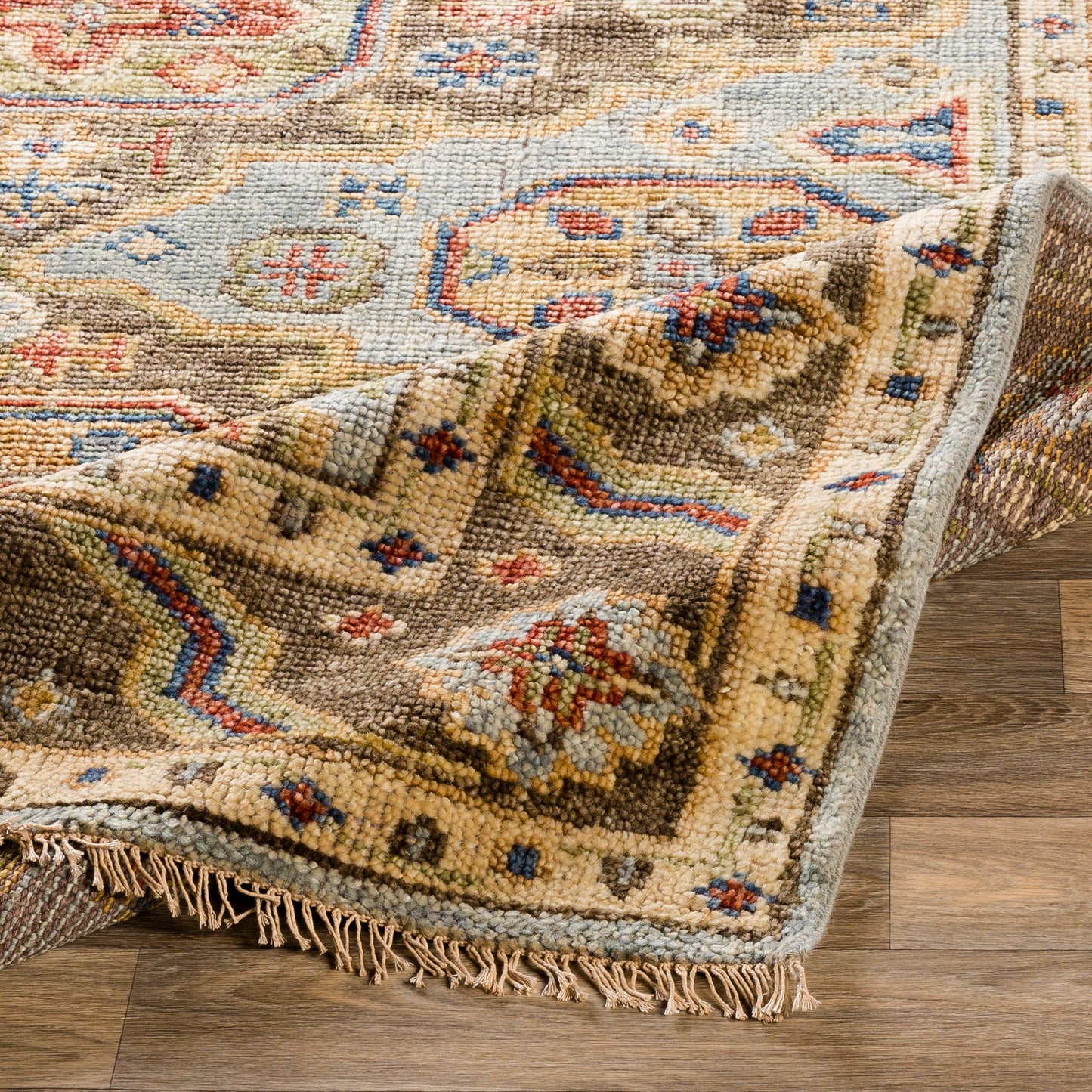 006 SI-1877795,SI-1877796,SI-1877797,SI-1877799 | Closeup | Biscayne Rug - 23599 by Surya in aqua, bright yellow, rust, ivory, blue, olive. Made from 100% new zealand wool in a unique style.