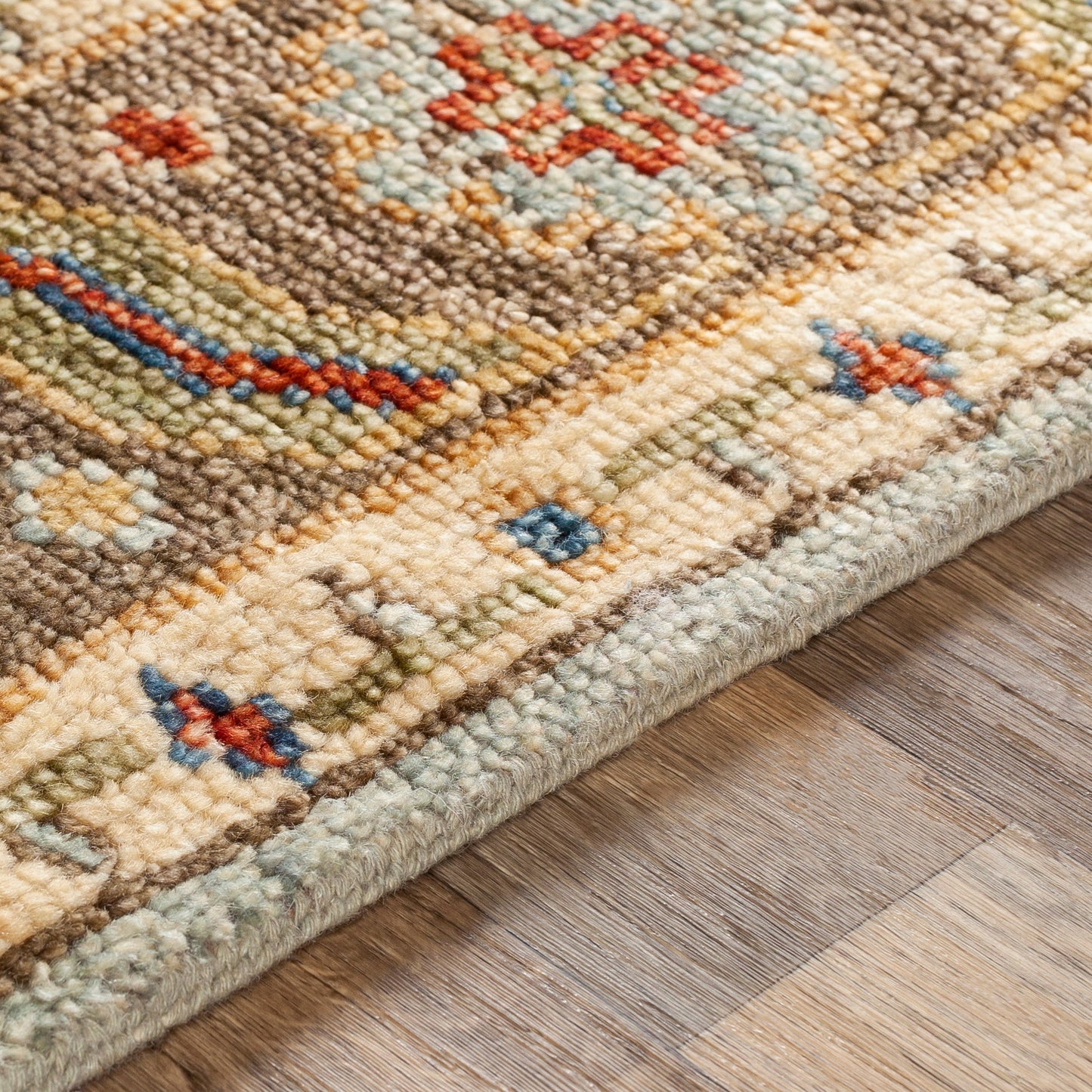 004 SI-1877795,SI-1877796,SI-1877797,SI-1877799 | Closeup | Biscayne Rug - 23599 by Surya in aqua, bright yellow, rust, ivory, blue, olive. Made from 100% new zealand wool in a unique style.