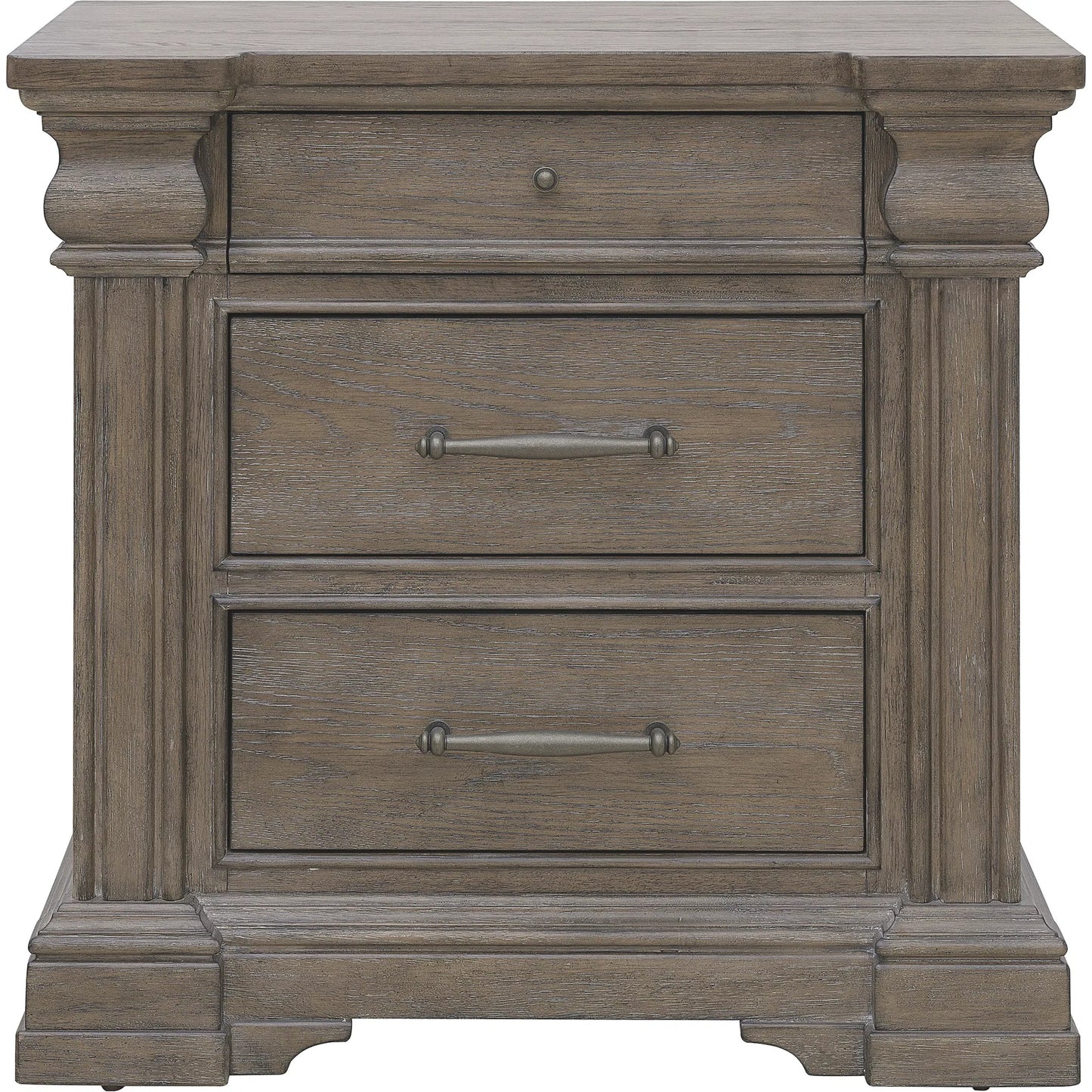 002 SI-2383584 | Additional Silo | Madison Ridge 3 Drawer Nightstand by Pulaski Furniture in natural bark. Made from flat-cut white oak wood veneers in a unique style.