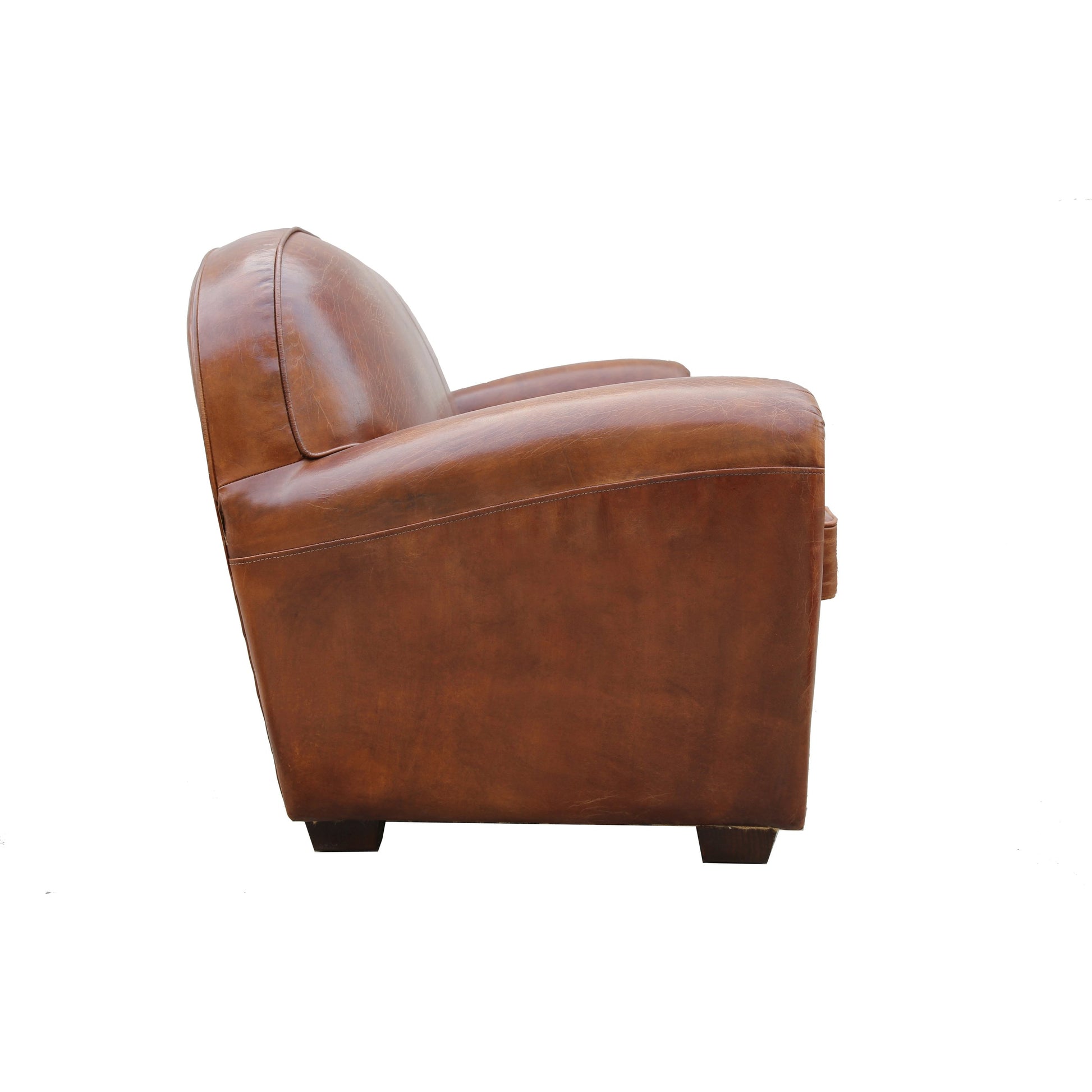 Paris Club Loveseat by Pasargad Home in brown. Made from leather in a transitional style.