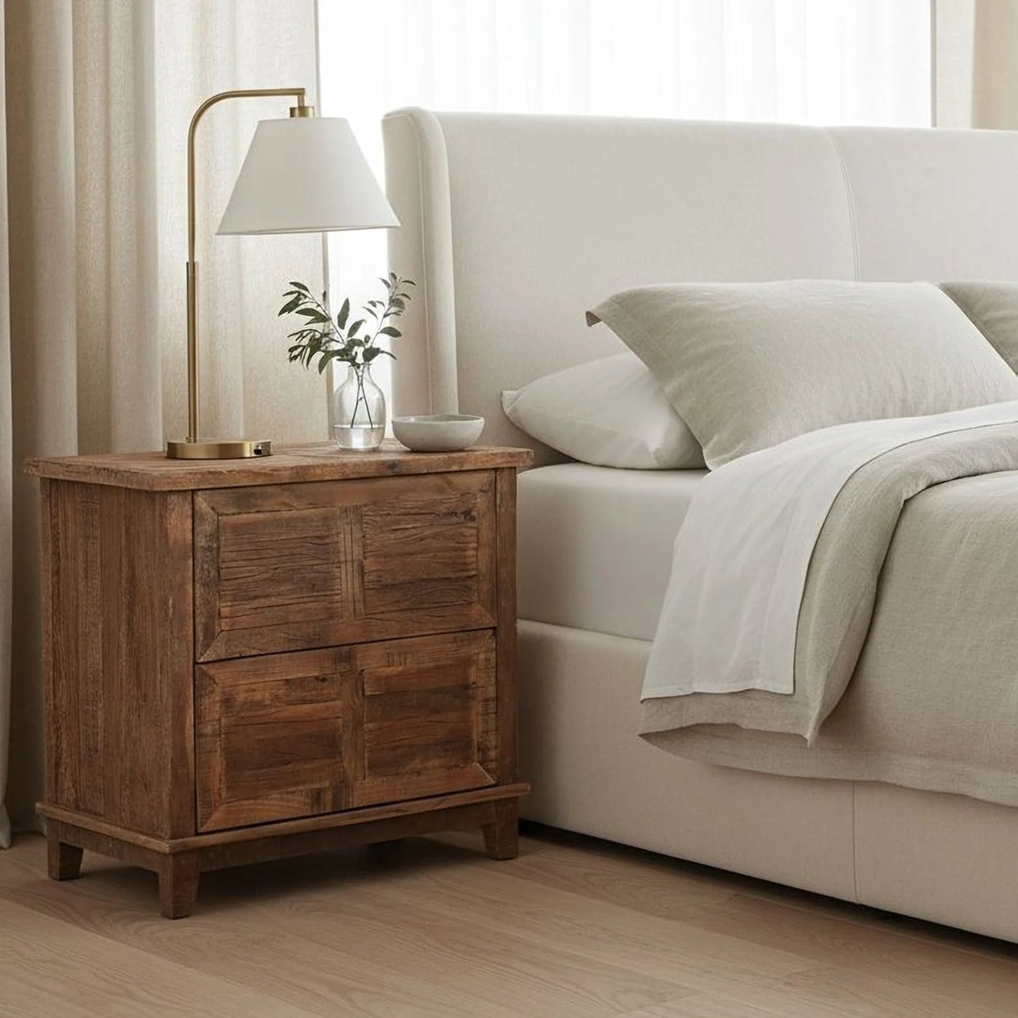 007 SI-2527872 | Lifestyle | Augusta Nightstand by Moe's Home Collection in brown. Made from reclaimed wood, railway sleeper in a unique style.