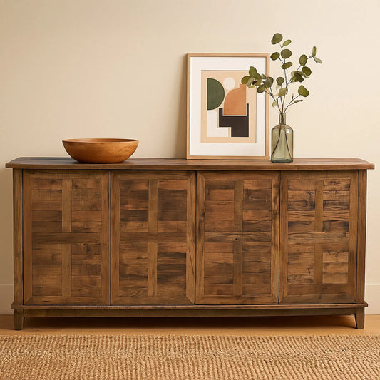 Augusta Sideboard by Moe's Home Collection in brown. Made from reclaimed wood, railway sleeper in a unique style.