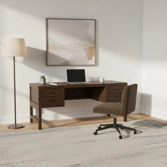 Windsor Desk by Moe's Home Collection in brown. Made from neem wood in a unique style.