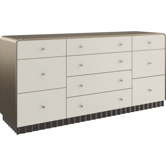Circadian Dresser by Caracole in dark chocolate, gold and ivory, brushed whisper of gold paint, dark chocolate. Made from poplar in a modern style.