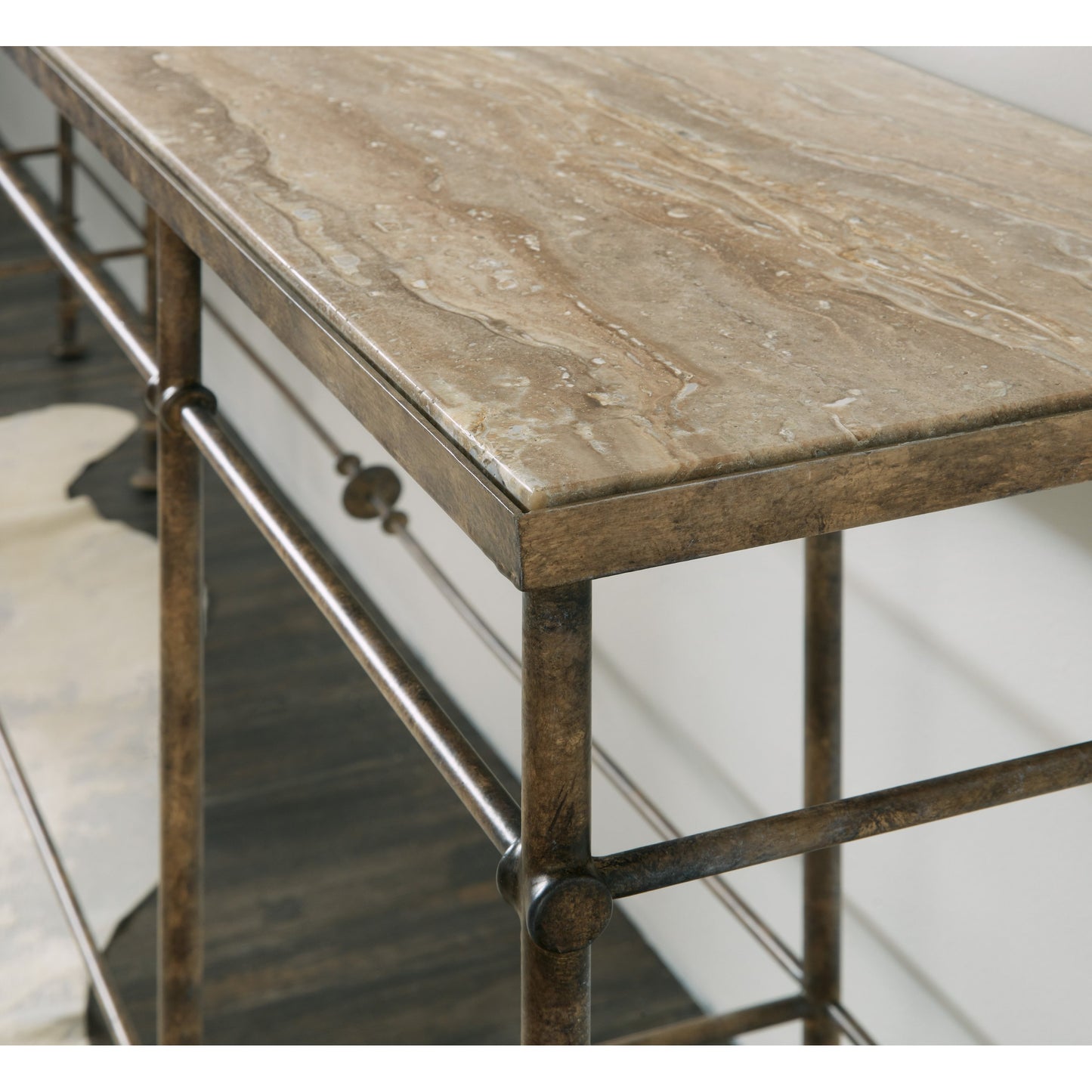 003 SI-1749067 | Additional Silo | La Grange St James Metal and Stone Console by Hooker Furniture in black. Made from metal, stone in a modern style.
