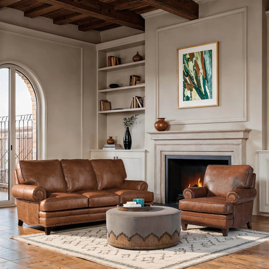 Carrado Stationary Sofa by Hooker Furniture. Made from 100% leather in a traditional style.