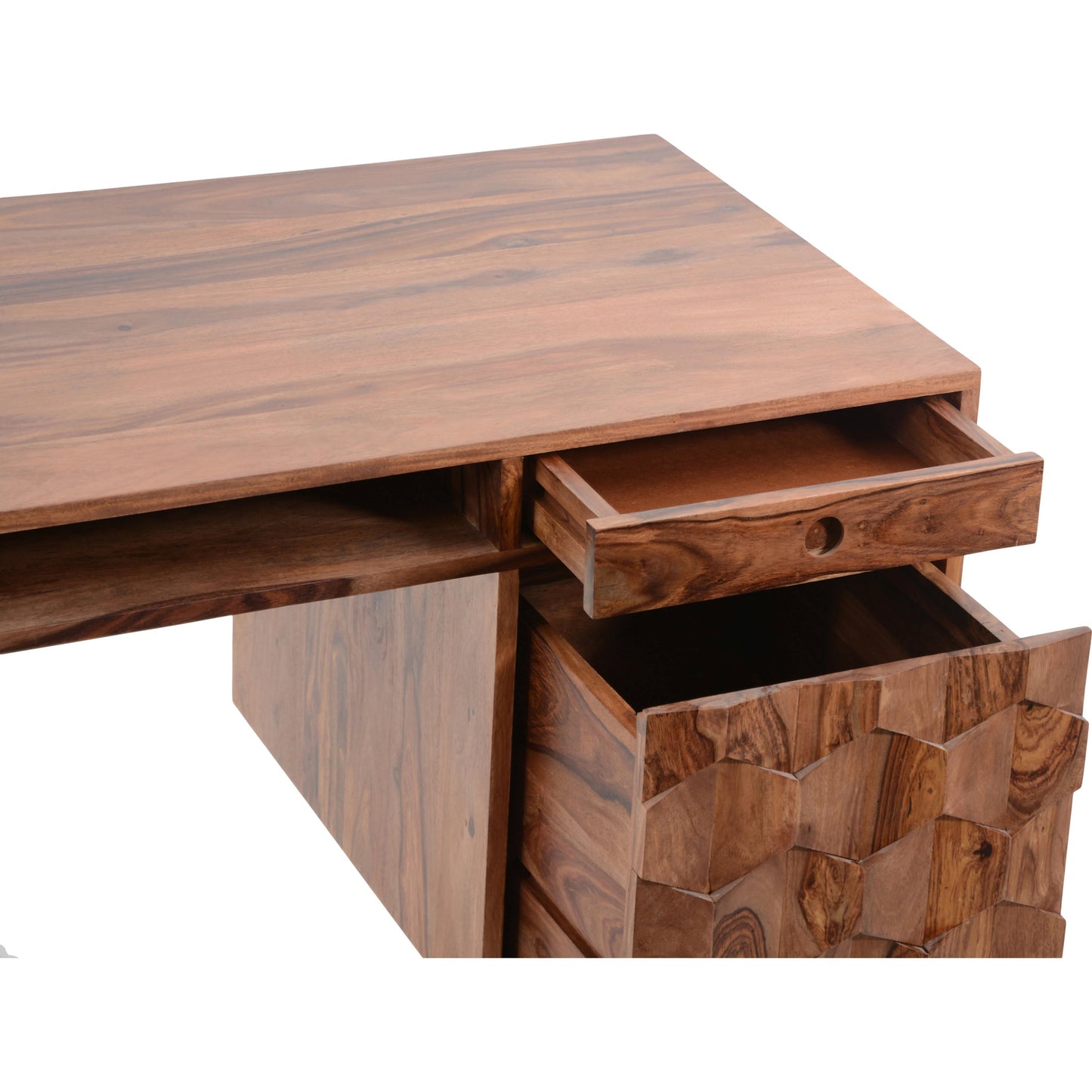 003 SI-2122002 | Closeup | O2 Desk by Moe's Home Collection in natural. Made from solid sheesham in a modern style.