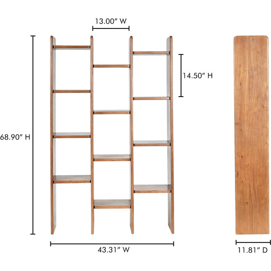 Orson Bookcase by Moe's Home Collection in brown. Made from solid acacia wood in a transitional style.