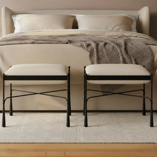 Agne Stool by Moe's Home Collection in white. Made from 100% polyester, iron base, foam seat, plywood in a traditional style.