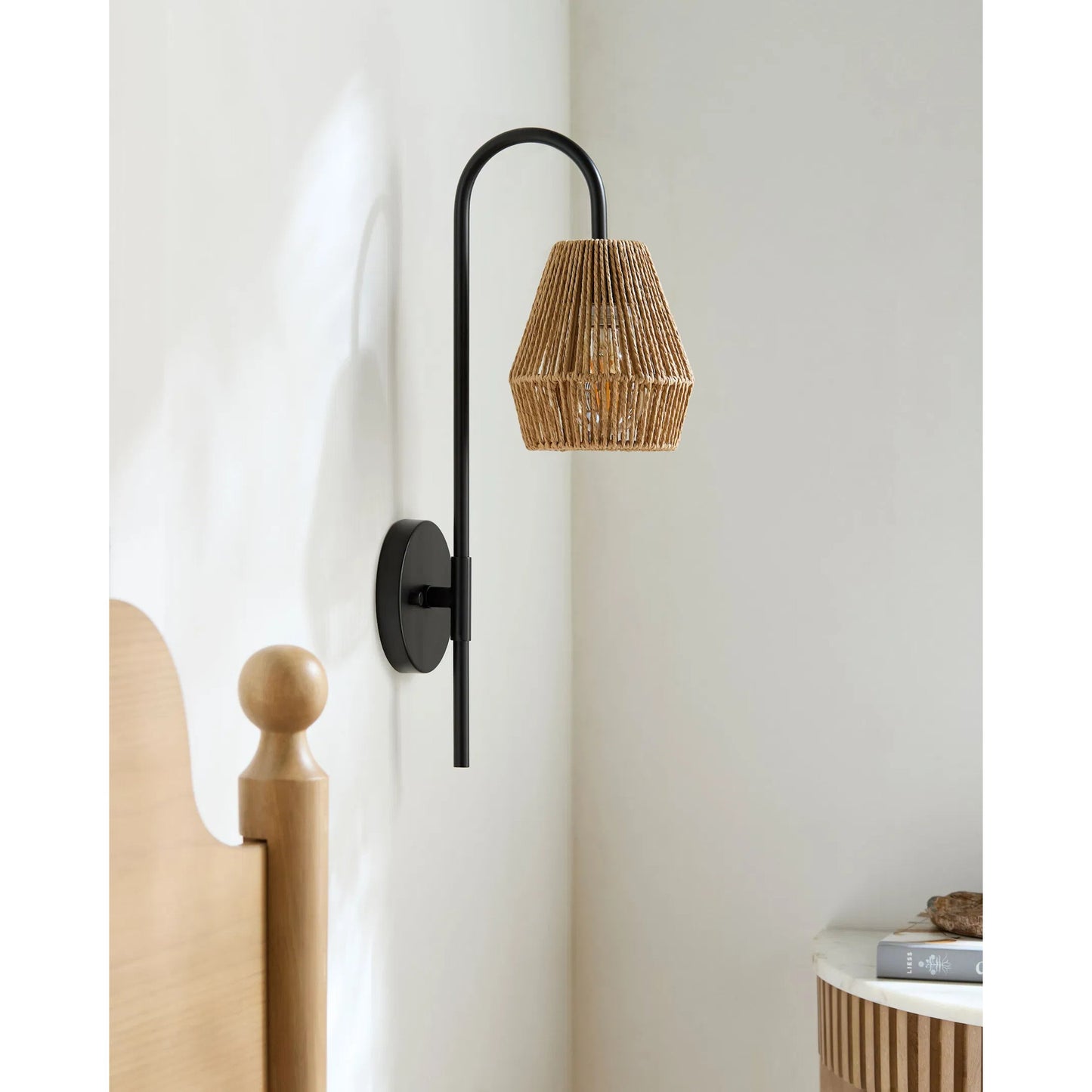 004 SI-2380026 | Lifestyle | Bezas Wall Sconce by Surya. Made from iron, rattan, linen in a modern style.