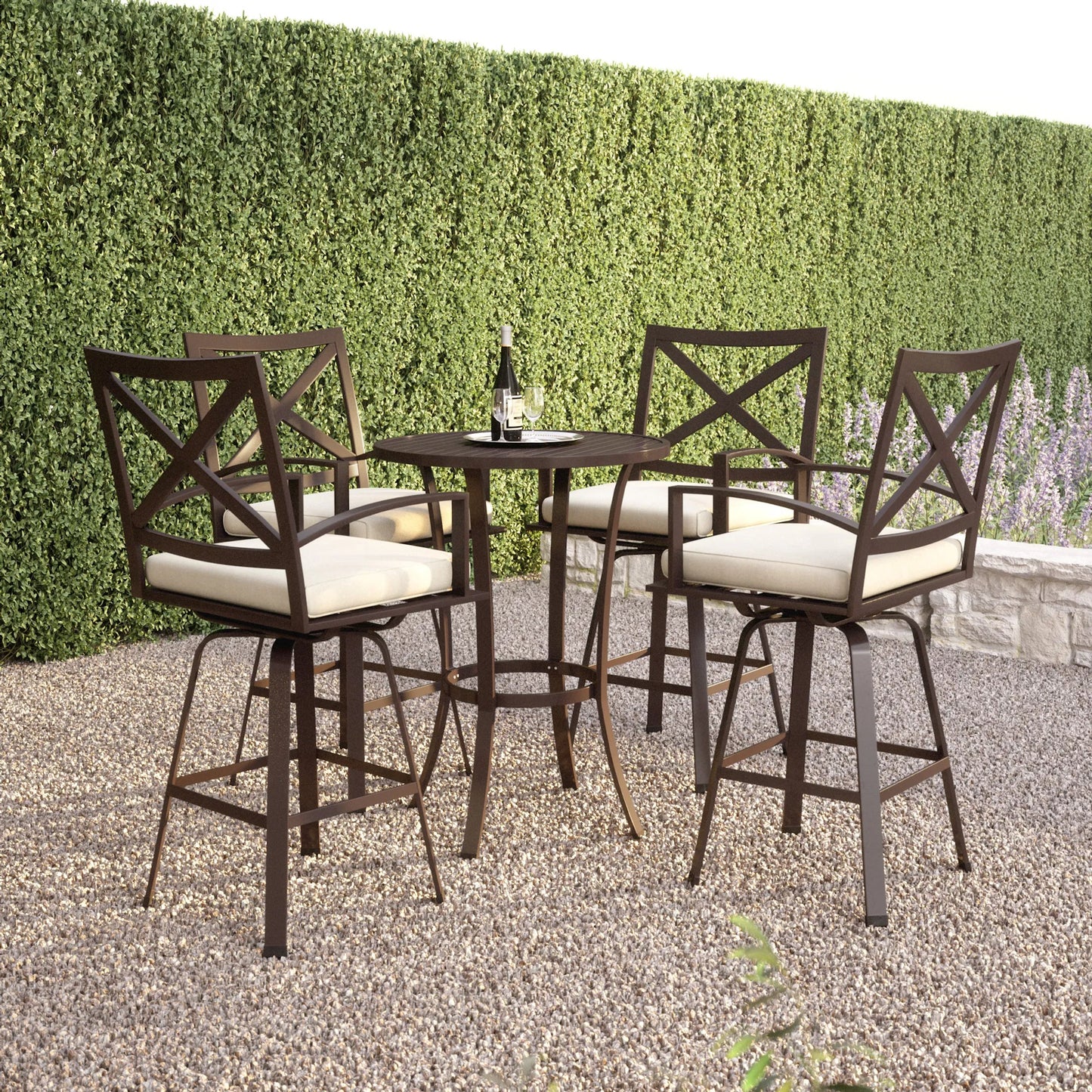 004 SI-2167004 | Lifestyle | La Outdoor Jolla Swivel Counter Stool by Sunset West in espresso. Made from aluminum in a modern style.