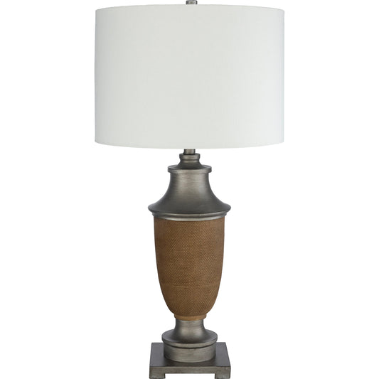 Bizzy Lamp - 25180 by Surya in ivory, translucent, metallic nickel, metallic silver, white, brown and brown painted resin body. Made from linen, metal in a modern style.