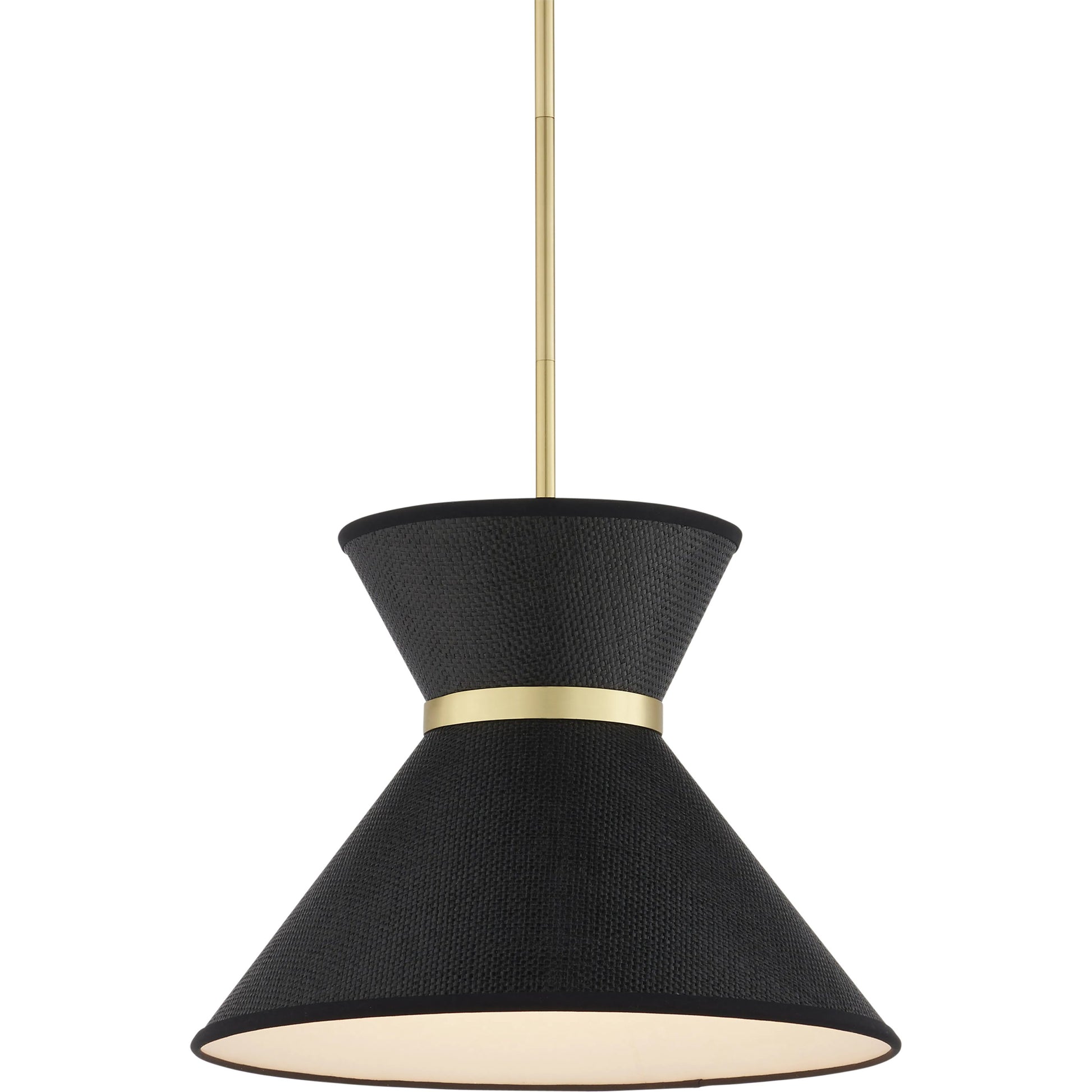 Avignon Pendant by Currey and Company in black, polished brass. Made from metal, paper in a modern style.