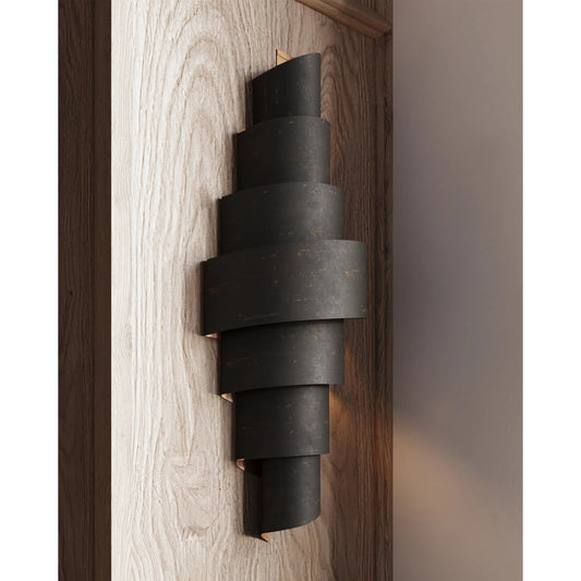 Chiffonade Wall Sconce by Currey and Company in french black, painted gold. Made from wrought iron in a modern style.