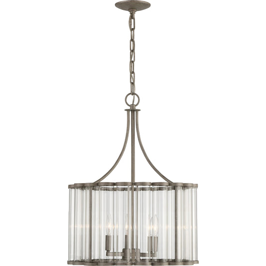 Bridgewater Chandelier by Lumanity in light sand mercury. Made from iron, glass in a traditional style.