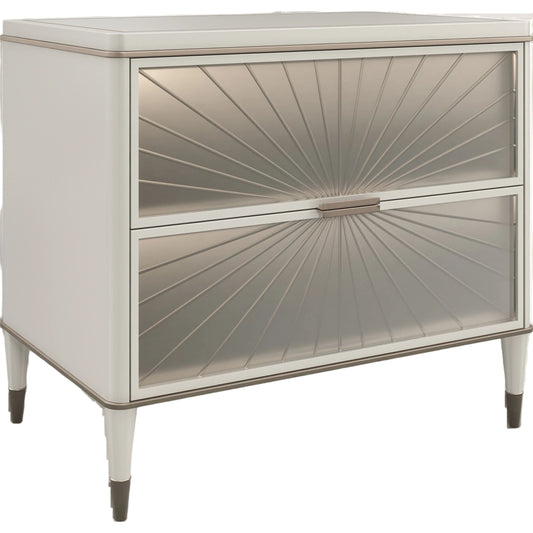 Valentina Small Nightstand by Caracole in matte pearl, golden shimmer, bronze gold. Made from birch, maple in a modern style.