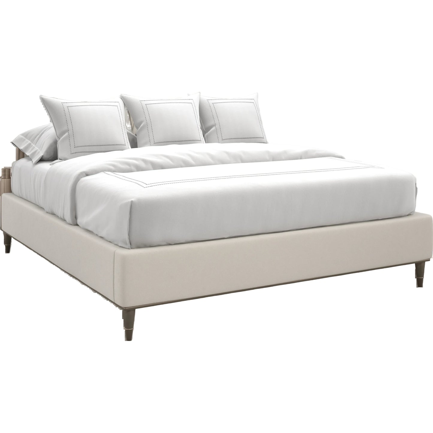 001 SI-2095904 | Additional Silo | Valentina Upholstered Bed by Caracole in cream and golden shimmer, bronze gold metal. Made from birch, acrylic in a modern style.