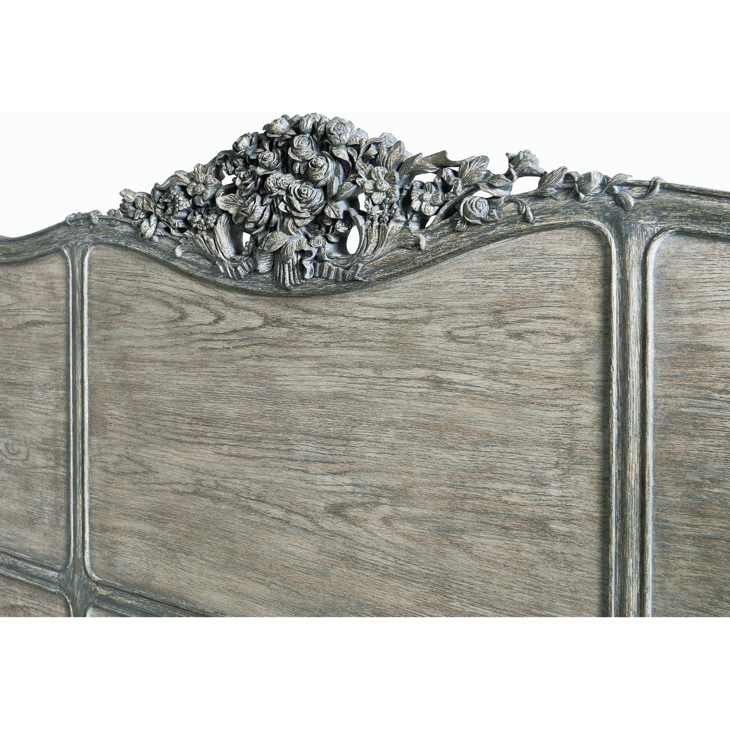 004 SI-2186334 | Closeup | Arlingham King Shelter Bed by Jonathan Charles in blue and chipped blue oak. Made from oak solids, veneers in a modern style.