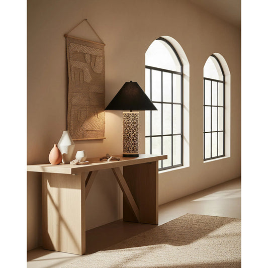 Nebulon Table Lamp by Currey and Company in natural, black. Made from bamboo, metal in a eclectic & global style.