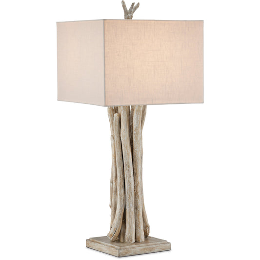 Driftwood Whitewash Table Lamp by Currey and Company in whitewashed driftwood. Made from driftwood, wood in a modern style.