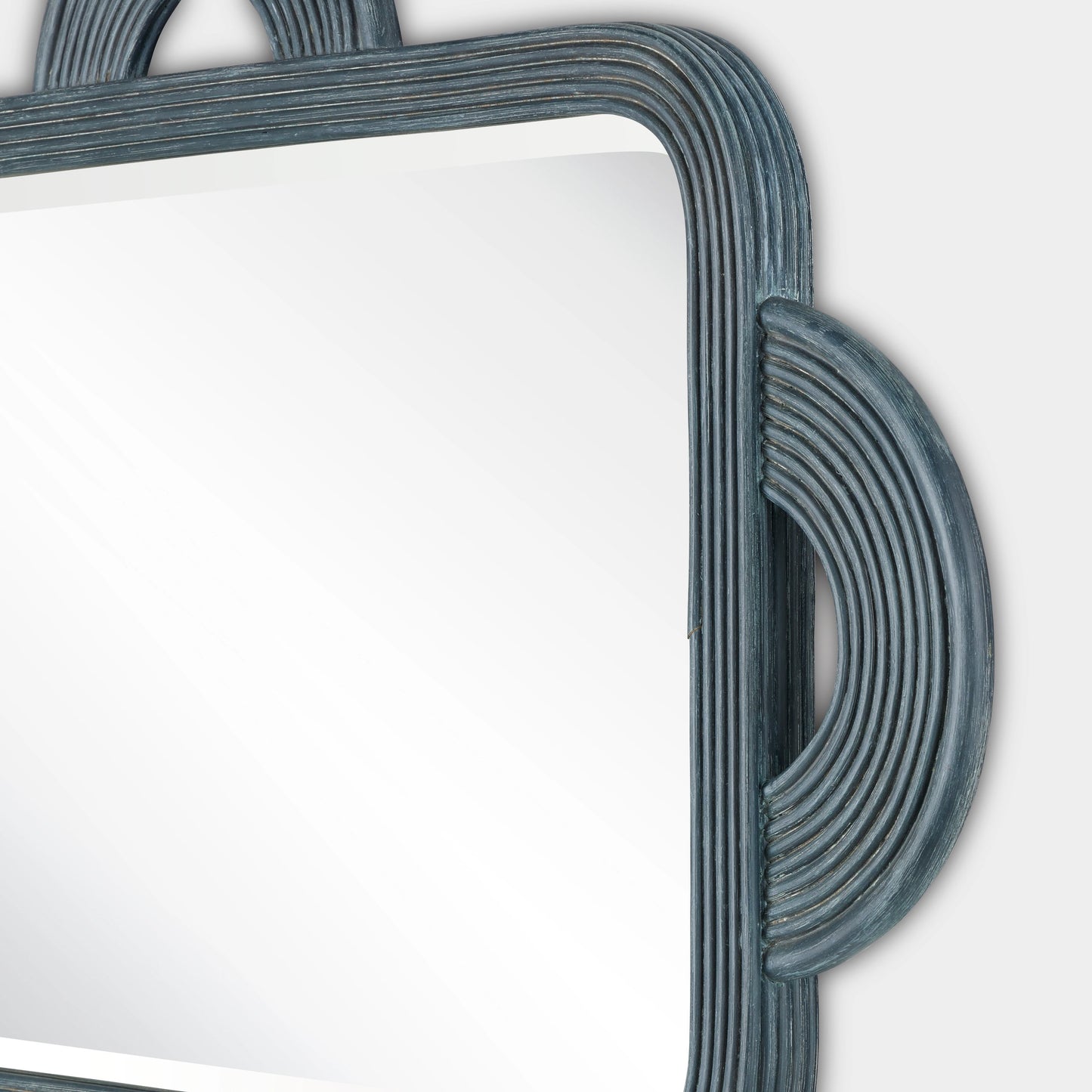 007 SI-1924158 | Additional Silo | Santos Rectangular Mirror by Currey and Company in navy. Made from rattan, mahogany, glass in a modern style.