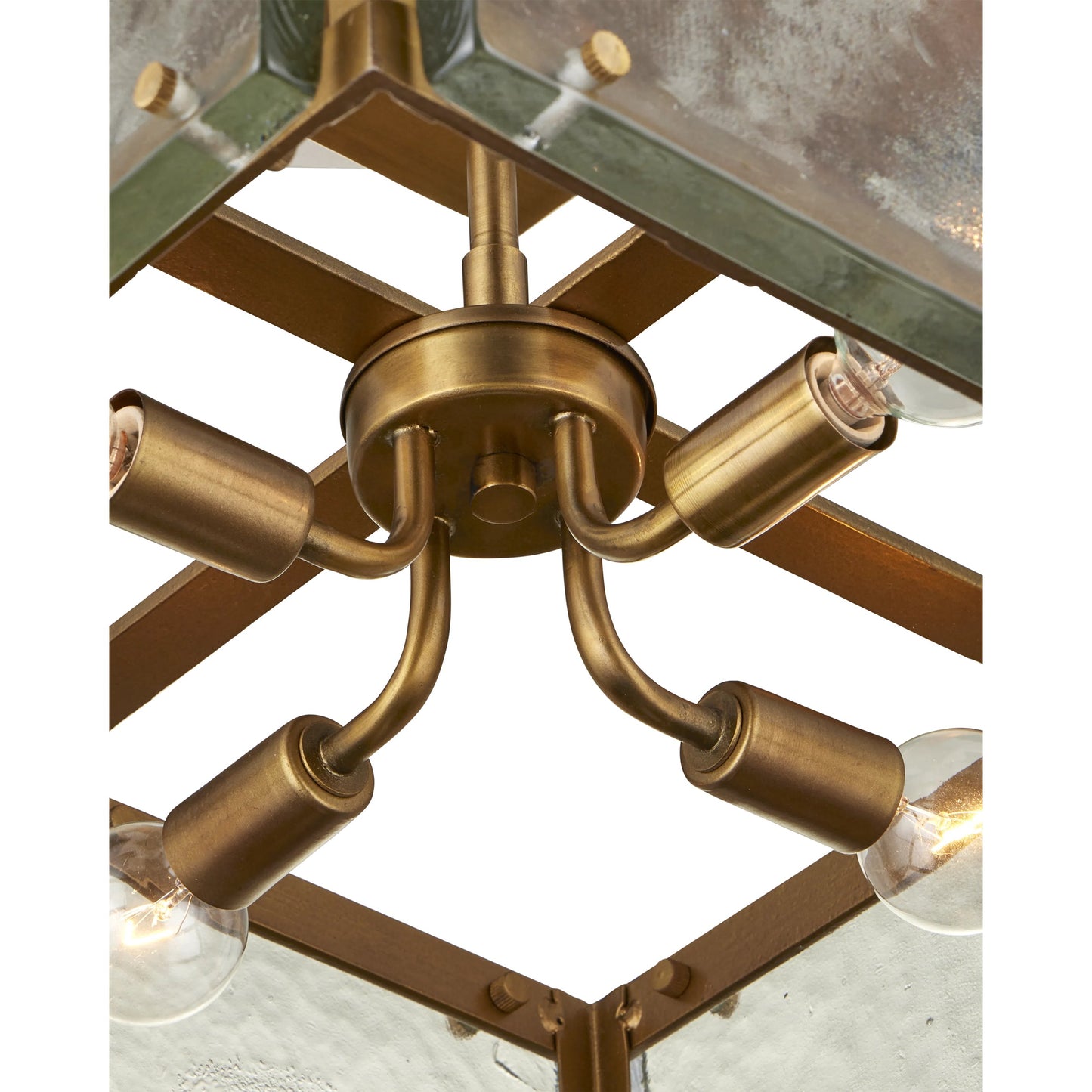 003 SI-2191694 | Additional Silo | Countervail Square Semi-Flush Mount by Currey and Company in clear, antique brass. Made from cast glass, metal in a modern style.