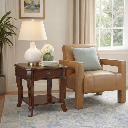 Brookhaven End Table by Hooker Furniture in cherry. Made from cherry veneers in a traditional style.