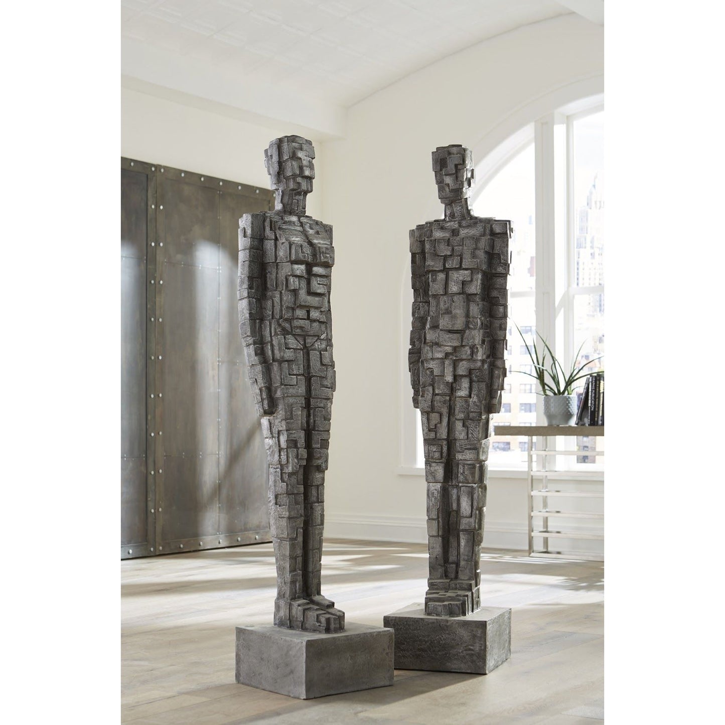 005 SR-820764 | Lifestyle | Puzzle Woman Sculpture by Phillips Collection in silver and aluminum. Made from metal in a eclectic & global style.