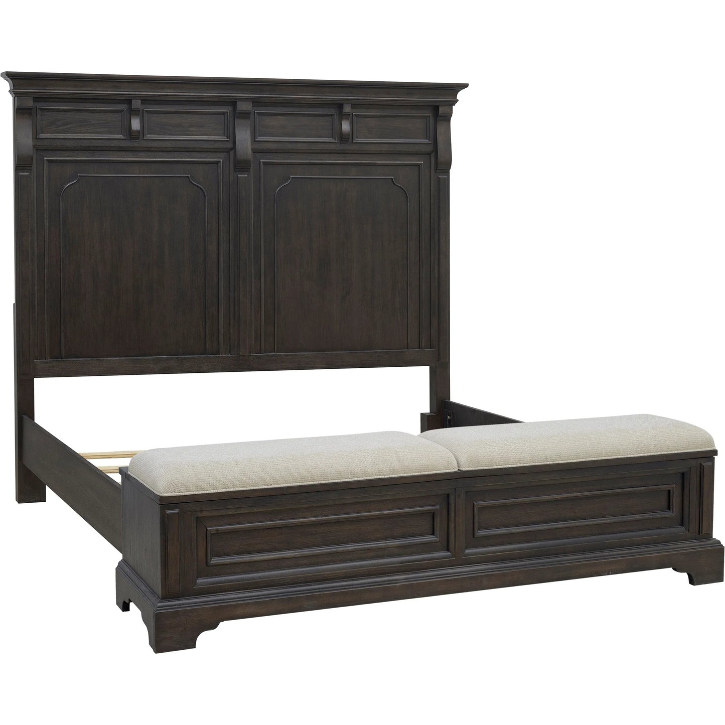 002 SI-2383566,SI-2383567,SI-2383568 | Additional Silo | Hickory Creek Storage Bed by Pulaski Furniture in brown velvet. Made from split heart cathedral hickory veneers in a unique style.