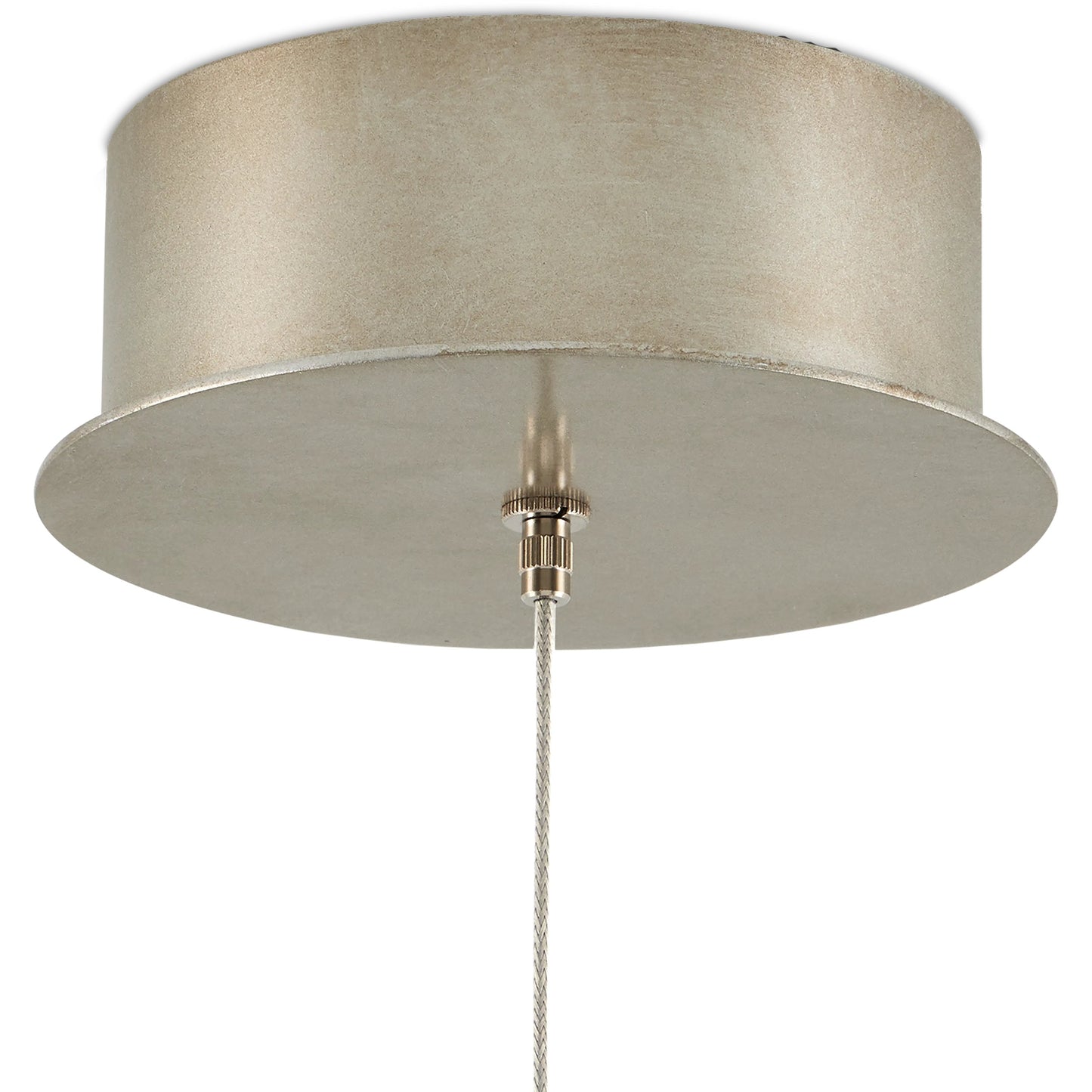 004 SR-890113 | Closeup | Finhorn 1-Light Round Multi-Drop Pendant by Currey and Company in painted silver, pearl. Made from metal, mother of pearl in a modern style.