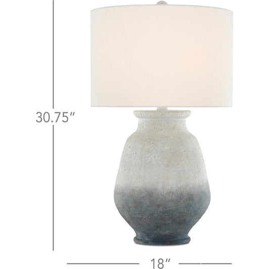 Cazalet Table Lamp by Currey and Company in ash ivory, blue, acrylic white. Made from terracotta, wrought iron in a eclectic & global style.
