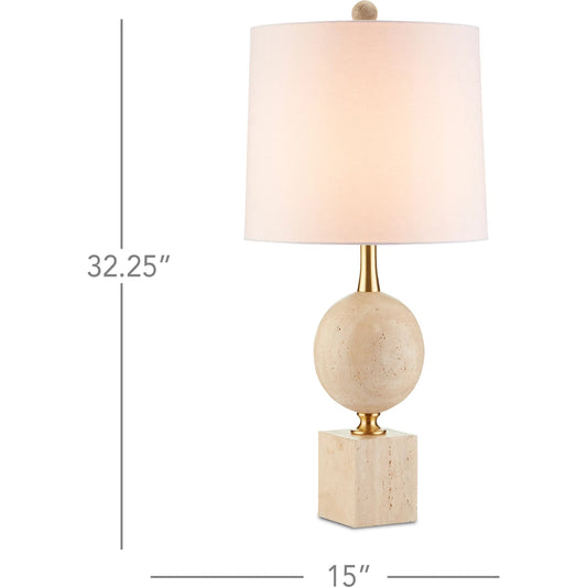 Adorno Table Lamp by Currey and Company in natural, beige, antique brass. Made from marble, metal in a transitional style.