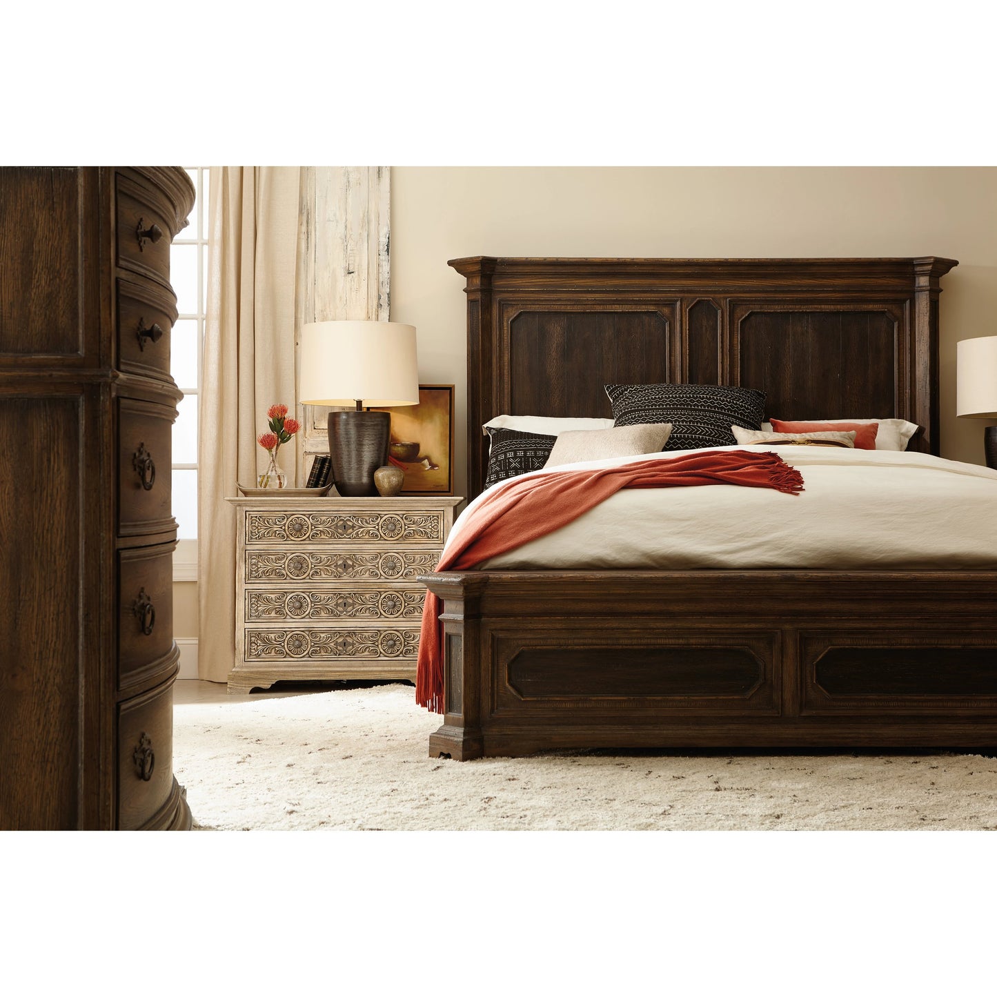 008 SI-1748926 | Lifestyle | Floresville Bachelors Chest by Hooker Furniture in sandstone. Made from white oak veneers, cedar in a eclectic & global style.